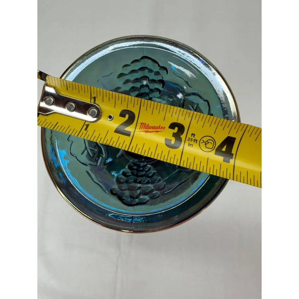 Vtg Carnival Glass HarvestGrape Compote Iridescent TealBlue Candy Dish Lid 9.75